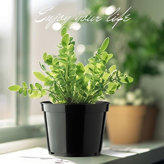 BTPLASTIK 15 Pack 6 Inch Plastic Plant Pots with Drainage Holes, Sturdy Nursery Pots for Plants, Thickened Flower Pots for Indoor Outdoor Planting Transplanting, Succulents, Seedlings, Black