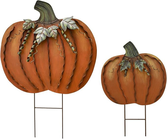 K KILIPES 2set Metal Pumpkin Garden Stake Outdoor Fall Decorations Autumn Pumpkins Yard Sign Lawn Decor Decorative for Fall Harvest Thanksgiving Halloween Outside Patio Porch Decor