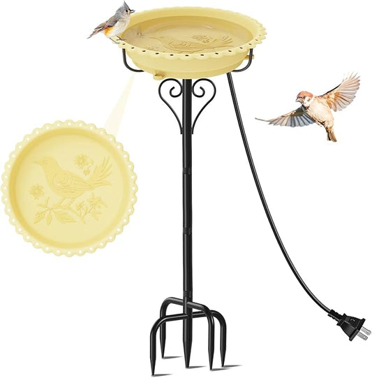 40In Bird Bath for Outside,Freestanding Birdbath & Birdfeeder with Metal Stake,Vintage Birdbaths Water Bowl with 5 Prongs Base for Outdoor Garden Yard Decor (Beige)