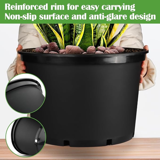 RooTrimmer 7 5 3 Gallon Nursery Pots 9 Pack Set, Plastic Planter with Drainage Holes – Round, Sturdy, Deep Design for Indoor/Outdoor Plants