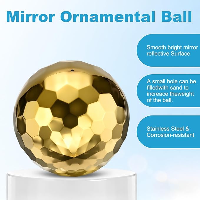 M METERXITY 1-Pack Garden Gazing Globes Ball Sculptures Diamond 8 Inch 304 Stainless Steel Hollow Mirror Reflective Floating Ball for Garden/Pond/Home/Yard Outdoor Decoration [Gold]