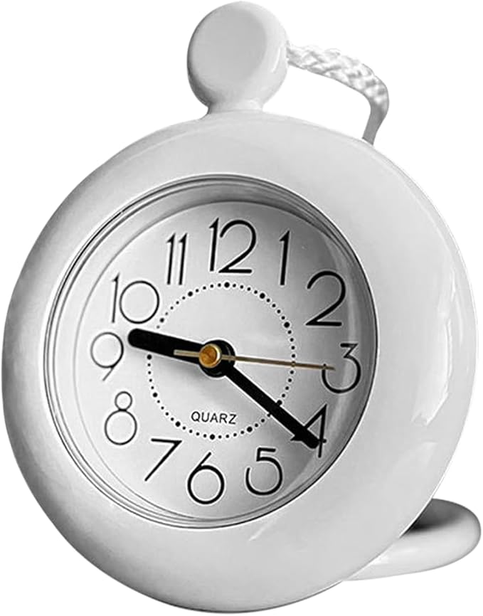 Waterproo-f Bathroom Hanging Clock, Shower Rope Clock with Stand Dual Purpose Wall Clock with Towel Rack Easy to Read for Kitchen, Toilet, 4.72 inch Round Size