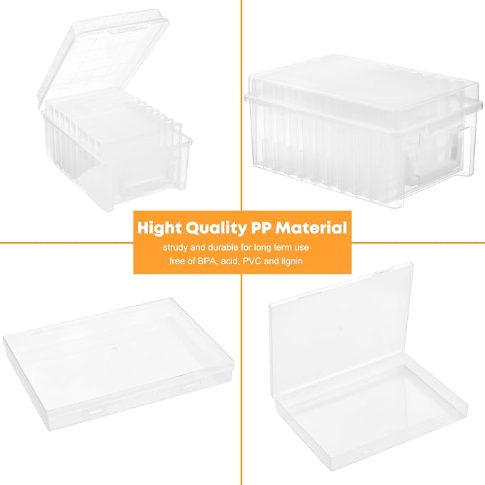 ALINK Photo Storage Box 5 x 7 In Photo Case, 10 Inner Large Photo Keeper, Clear Photo Storage Container, Seed Craft Cards Pictures Organizer, Plastic Office Organizer with 1 Label Sticker