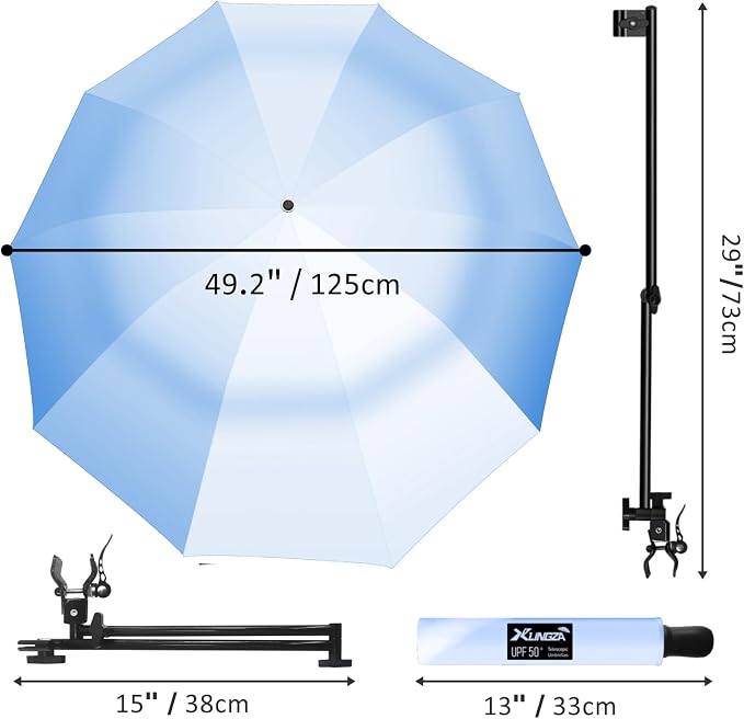 XLINGZA UPF 50+ UV Protection Beach Umbrella with Adjustable Universal Clamp