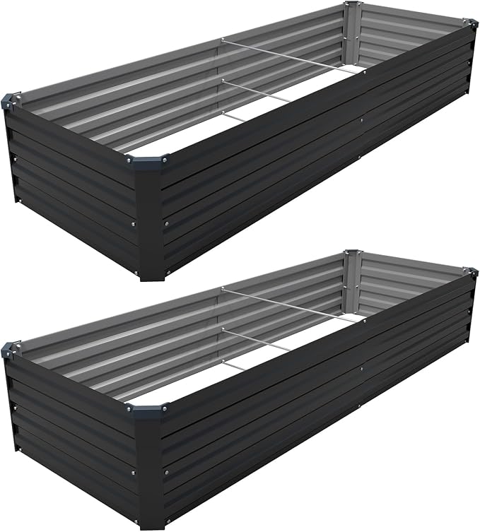 2PCS 8x2x1ft Galvanized Raised Garden Kit,Metal Planter Box,Black | Outdoor Elevated Metal Planter Box For Vegetables, Flowers & Herbs. Rustproof Galvanized Steel, Open Drainage, Easy Assembly