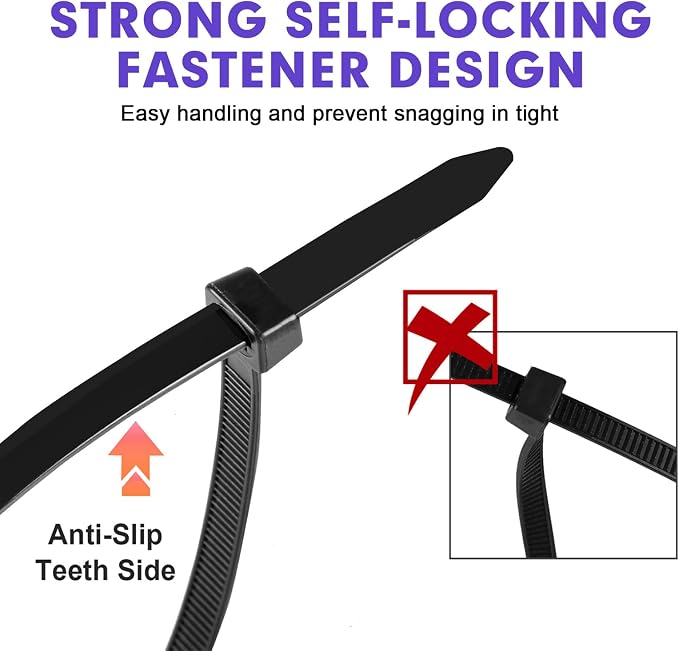 Zip Ties, RAZCC 1200pcs Black Cable Zip Ties 8 Inch, Heavy Duty Plastic Wire Ties with 100lb Tensile Strength, Self-Locking Black Nylon Tie Wraps for Indoor and Outdoor