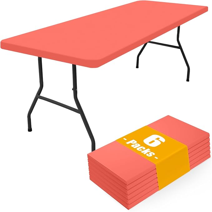 Smiry 6 Pack Rectangle Picnic Table Cloth, Waterproof Elastic Fitted Tablecloths, Washable Polyester Rectangular Patio Table Cover for Camping, Indoor and Outdoor (Coral Red, 30"x72")