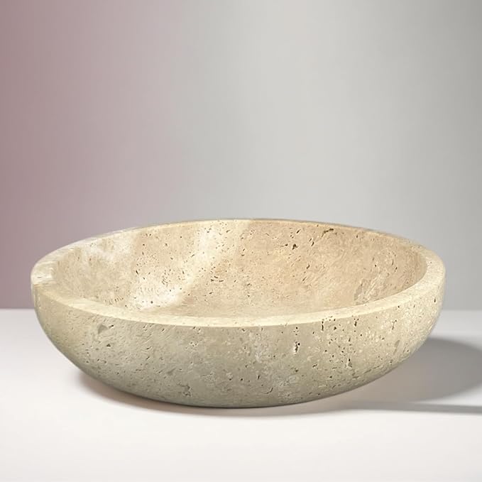 Travertine Decorative Bowls for Home Decor, Marble Fruit Bowl for Kitchen Counter, Keys Bowl for Entryway Table, Large Candy Serving Bowl for Table Centerpiece Office Modern Home Decor (Beige)
