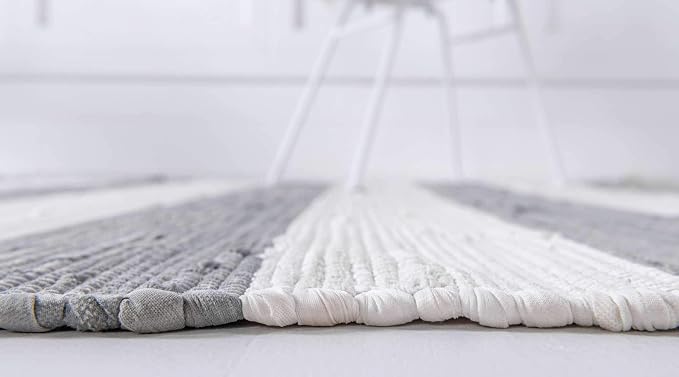Unique Loom Chindi Rag Collection Area Rug - Striped (6' 1" x 9' Rectangle, Gray/ Ivory)