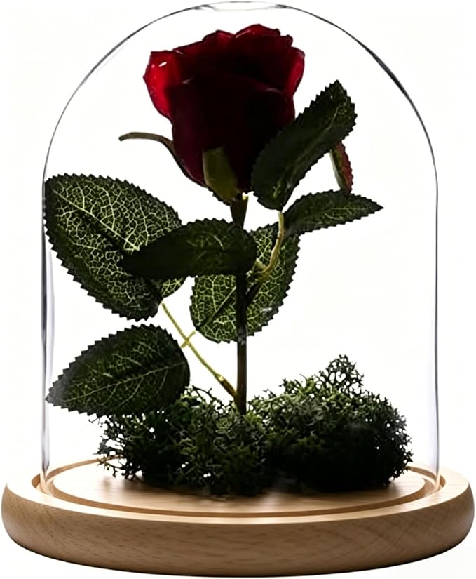 Glass Cloche Bell Jar Display Dome, Natural Wood Color, 6"x7" | Wooden Base, 1 Pack
