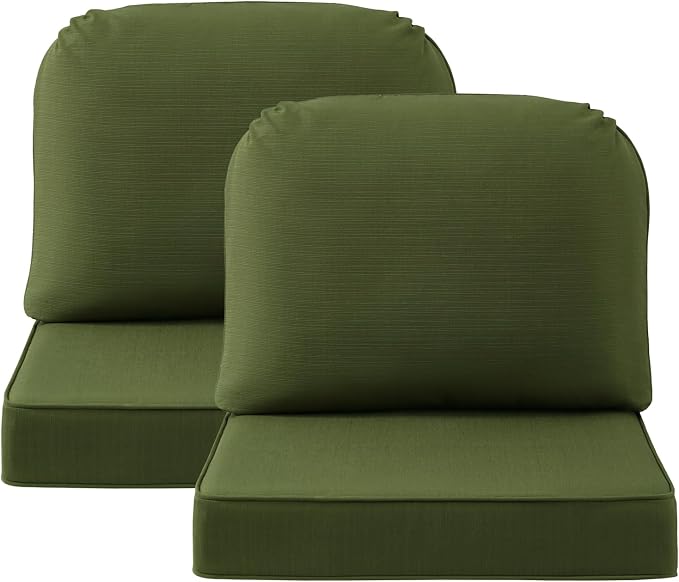 Outdoor Cushions for Patio Furniture Set of 2, 24"x24" Water Repellent Chair Cushions Removable Seat Bottom & Back Cushion Covers for Chair, Sofa, Couch, Deep Forest Green