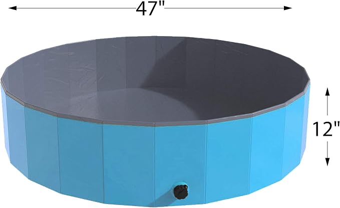 Portable Dog Pool for Large Dogs - Foldable Plastic Bathing Tub with Drain and Carrying Bag for Pets and Backyard Play with Kids by PETMAKER (Blue)