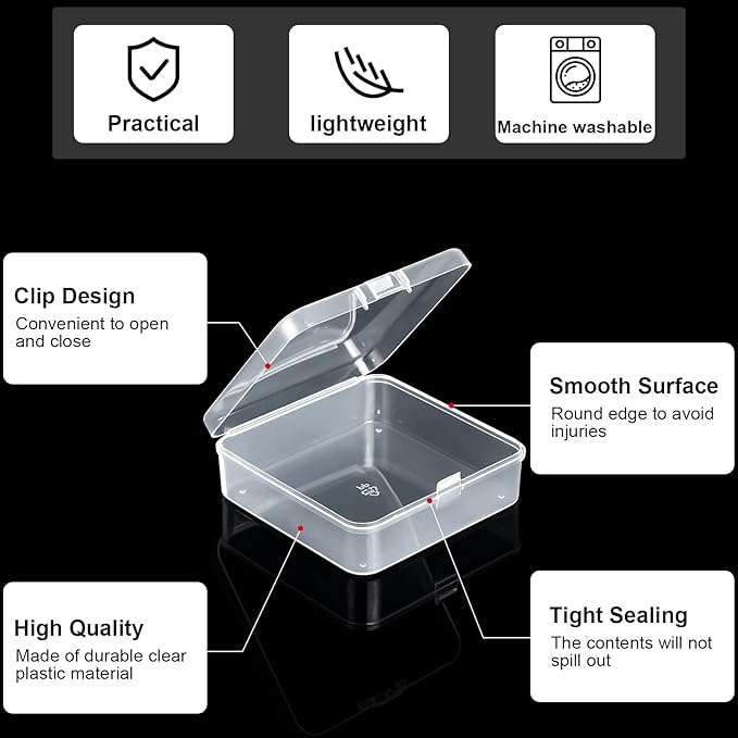 SATINIOR 100 Pcs Clear Plastic Beads Storage Containers Box Small Clear Boxes with Hinged Lid Plastic Arts Case Mini Square Crafts Storage Organizers for Small Items (3.3 x 3.3 x 1.1 Inch)