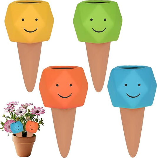 4 Pack Terracotta Self Watering Spikes, Automatic Plant Waterer Devices Continuous Moisture with Slow Release Plant Watering Globes Watering System Small Hexagonal