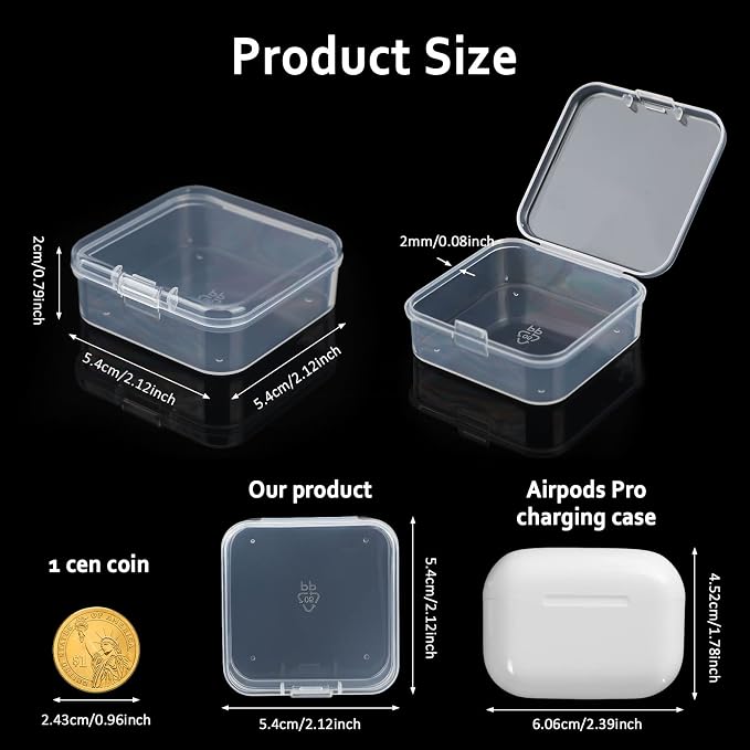 SATINIOR 100 Pcs Clear Plastic Beads Storage Containers Box Small Clear Boxes with Hinged Lid Plastic Arts Case Mini Square Crafts Storage Organizers for Small Items (2.1 x 2.1 x 0.8 Inch)