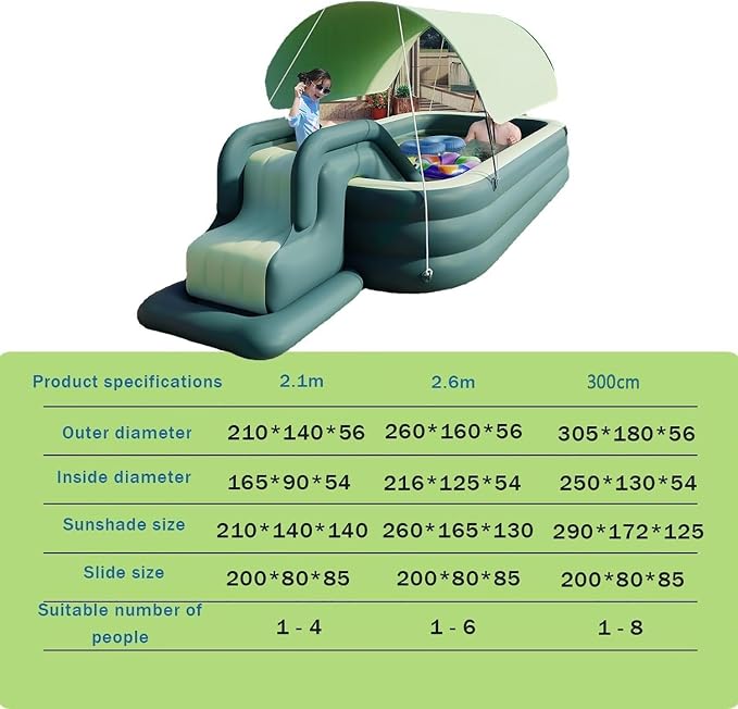 Inflatable Pool for Kids and Adults With slide and sunshade,Full-Sized Inflatable Kiddie Pools,Above Ground Pools for Family, Backyard, Garden, Lawn, Outdoor ( Paddling Pool/ Kiddie Pool)(Color:Green,