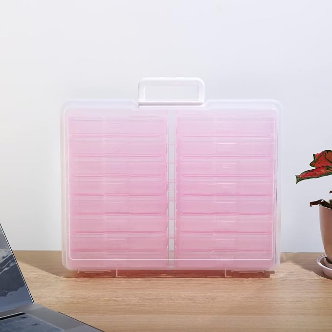 4" x 6" Photo Storage Case with Handle, 16 Inner Photo Organizer Keeper, Extra Large Storage Picture Boxes, Seed Storage, Transparent Craft Keeper (Purple)