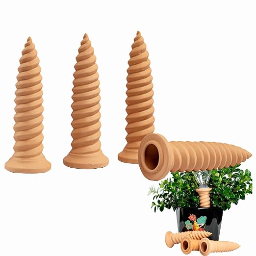 Terracotta Watering Spikes, 4 Pack Plant Watering Devices Self Watering Spikes Vacation Clay Watering Stakes Garden Plant Watering Globes for Indoor & Outdoor Plants