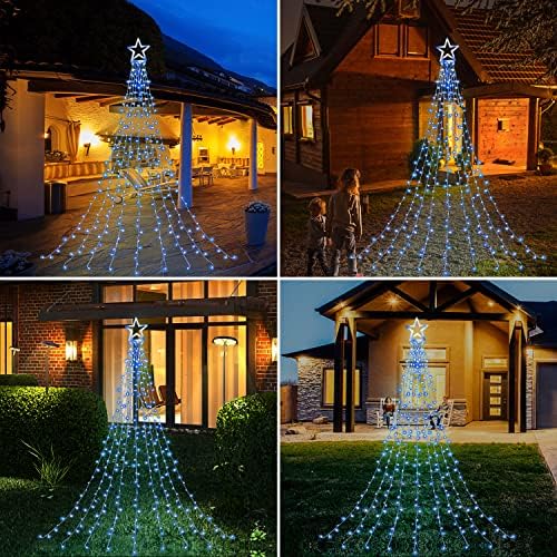 Outdoor Christmas Decorations Star String Lights, 320 LED 11.5 ft Waterfall Tree Lights with 8 Lighting Modes Christmas Star Lights for Indoor Outdoor Yard Home Festival Party Xmas New Year Decor - Image 7