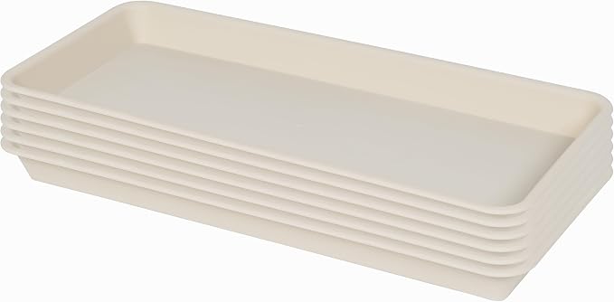 VUWEZ 2 Pack Plastic Plant Trays, Rectangular 17 18 inch, Indoor Outdoor Plant Water Drip Trays for Flower Pot Planter, Windowsill (7.8 X 17.5'', Beige)