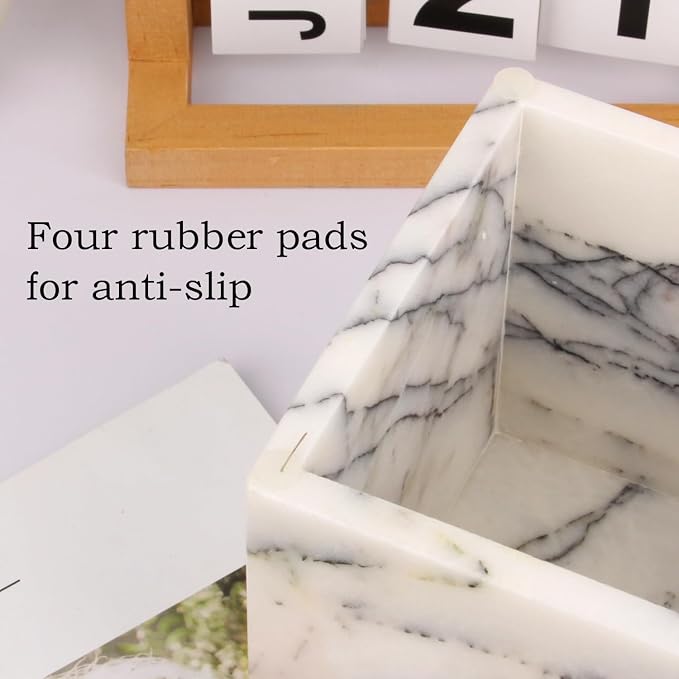 Natural Marble Square Tissue Box Cover,Stone Modern Decorative Sturdy Napkin Box Holder Case,Facial Paper Organizer for Bathroom Vanity Toilet Countertop,Kitchen (1, Lilac, 5.71 * 5.71 * 5.51)