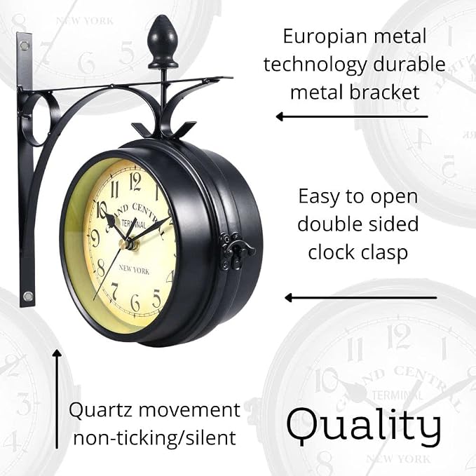 Vintage Double Sided Industrial Wall Clock for Outdoor Decorative Art Antique Decor Office Kitchen Silent 360 Degree Rotate