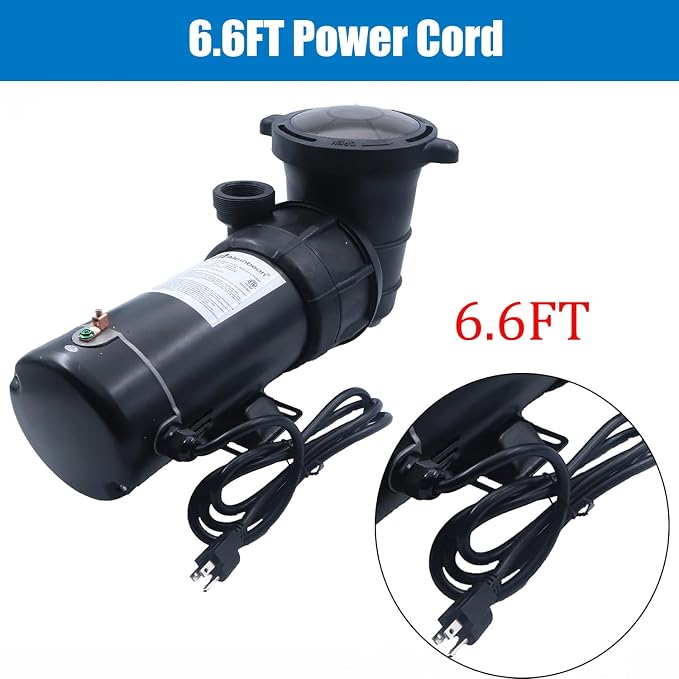 iMeshbean 2HP Modern Industrial Black Pool Pump, 110V-120V, 5400GPH, Self-Priming, Above & In-Ground Pools, Seawater Pools