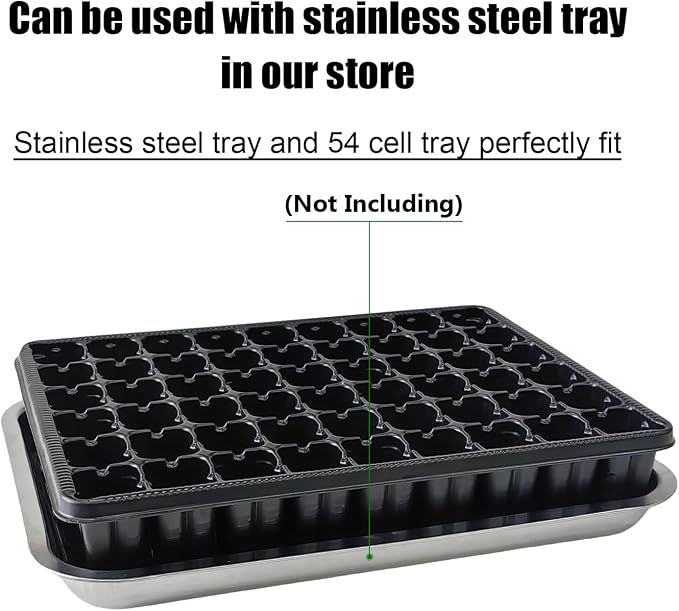 RooTrimmer 54 Cell Seed Starter Trays, 2.8" Deep Plug Flat Tray,10 Pieces Big Holes Germination Tray, Thick Durable Seedling Plastic Nursery Reusable Trays (11.14inch ×14.6 inch, 10-Pack)
