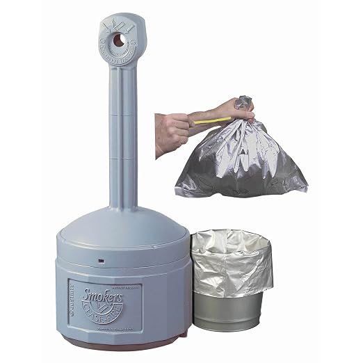 Justrite 26827 Aluminum/Polyethylene Disposable Bucket Liner with Twist-Tie, for Smoking Receptacles (Pack of 10), Gray