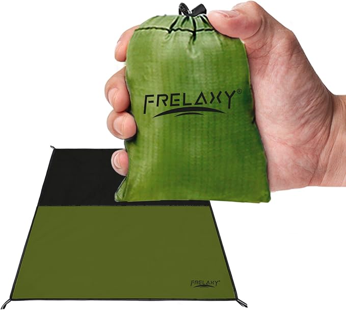Frelaxy Pocket Picnic Blanket, Waterproof Sandproof Beach Mat, Compact Camping Tarp for Festivals, Hiking, Travel, Outdoor Recreation (Army Green, 35'' x 57'')