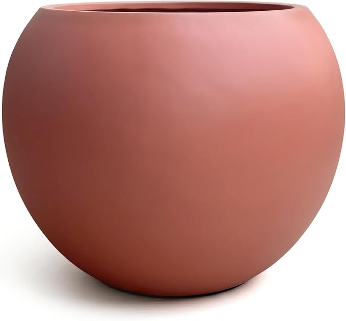 DTY Premium Mt Sherman Fiberstone Sphere Planter for Indoor Outdoor Use, Round Pot for Olive Tree, Lightweight, Smooth Finishes. 2 Coco Mats. Terracotta, Small 12.6" D x 10'' H. 8.5” Pot Opening