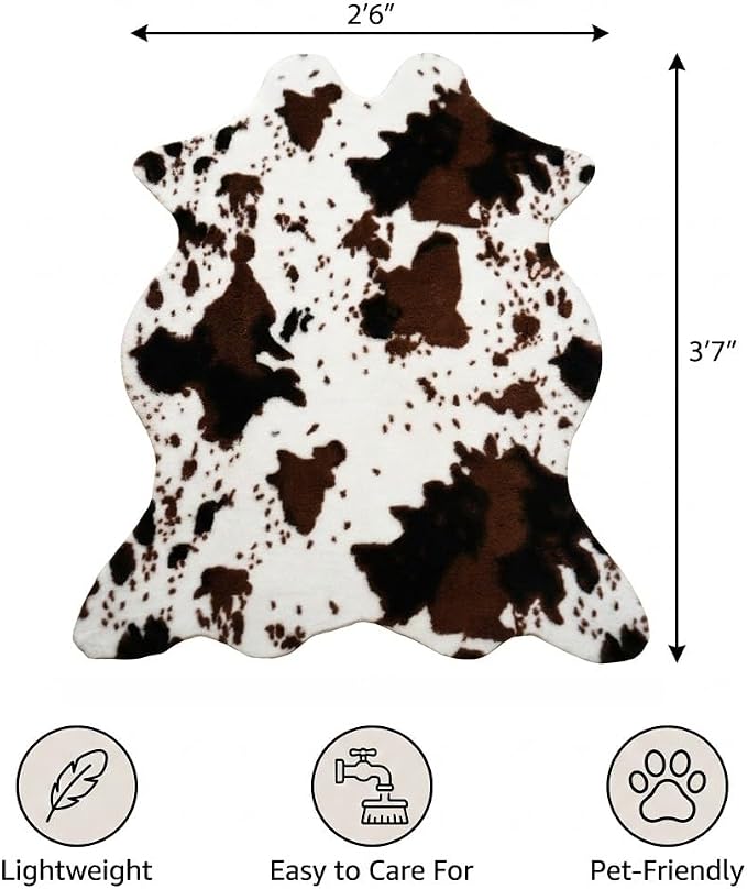 MustMat Cow Print Faux Cowhide Rug 2'6"x3'7", Western Small Area Decor | Fits bedroom,Vanity, Entryway,Nook,Dorm,Rustic;Perfect Farmhouse Decor,Cowboy Birthday