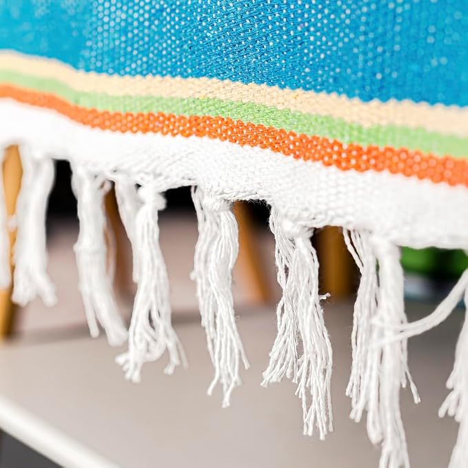 Airooglee 69" L x 51" W Large Mexican Blanket - Perfect as Yoga Blanket, Outdoor Blanket, Beach Blanket, Serape Blanket, Picnic Blanket, Camping Blanket, Woven Blanket, Boho Home Décor - Blue-Green