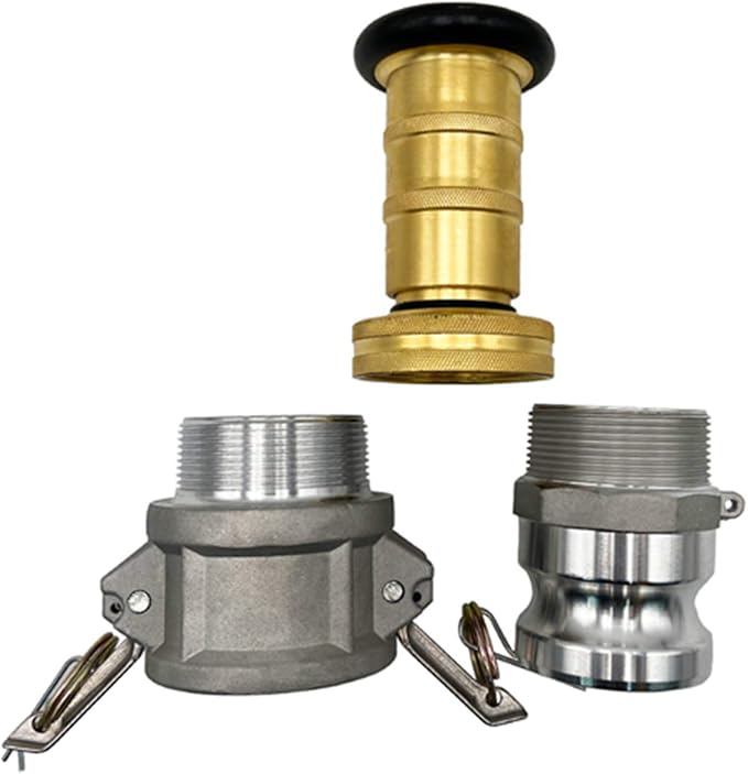 SAFBY Fire Hose Nozzle NPSH/NPT Thermoplastic Fire Equipment Spray Jet Fog with Aluminum Female and Male Fitting (2 Inch Brass)