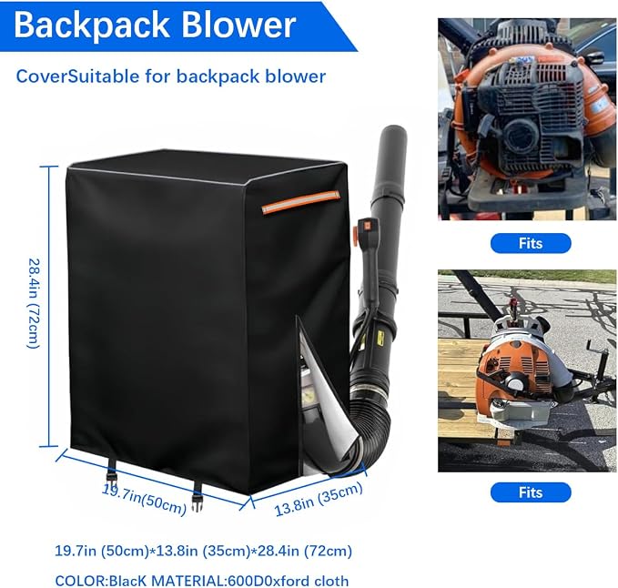 Waterproof Backpack Blower Cover for Outdoor Storage, Heavy Duty 600D Oxford with Locking Straps & Drawstring, Universal Fit for Most Backpack Leaf Blowers, All Weather Protection
