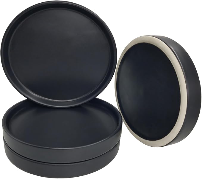 Yukfona Ceramic Plant Saucer Tray 4 Pcs 4 Inch Black, 4.53" OD x4.13 ID x0.9 Deep| Fits Flower pots Bottom≤ 4.13", Heavy Duty Glazed Round Planter Drip with Catch Basin for Indoor Outdoor Plants