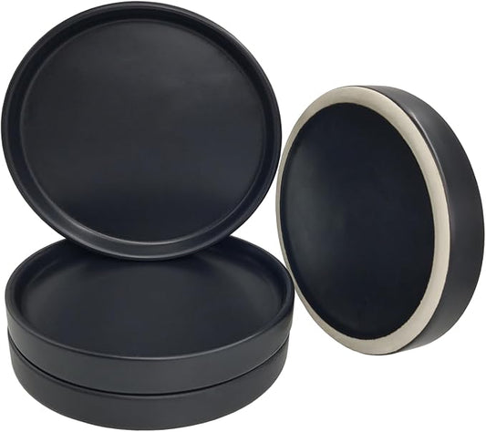 Yukfona Ceramic Plant Saucer Tray 4 Pcs 4 Inch Black, 4.53" OD x4.13 ID x0.9 Deep| Fits Flower pots Bottom≤ 4.13", Heavy Duty Glazed Round Planter Drip with Catch Basin for Indoor Outdoor Plants