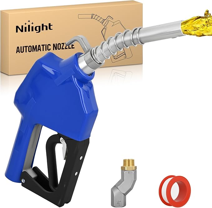 Nilight 3/4" NPT Fuel Nozzle with Fuel Hose Swivel, Automatic Shut Off Gas Pump Transfer Refilling Nozzle with Adjustable Speed Padlock for Gasoline, Kerosene, Diesel