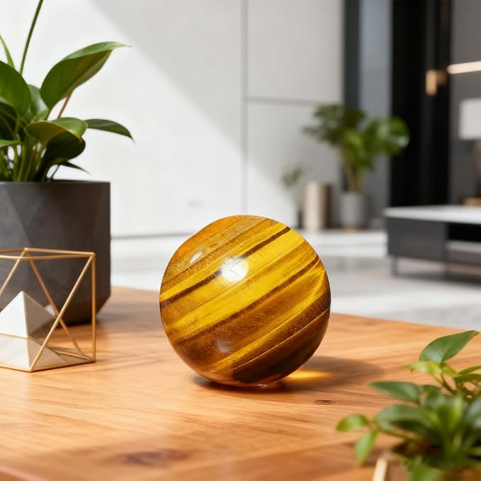 2.4-2.8 inch Natural Tiger's Eye Crystal Ball with Stand, Hand Polished Tiger Eye Stone Sphere, Healing Crystal Decorative Orb, Reiki Energy Stone Crafts, Feng Shui Home Ornament