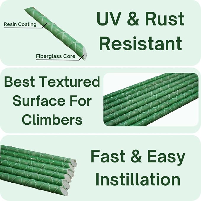 36 Inch Fiberglass Eco Friendly Garden Stakes 3ft 15 Pack - Durable, Lightweight, Tomato, Tree, Strawberry, Plant, Support Fencing Stakes with Patterned Surface, 5/16" Diameter