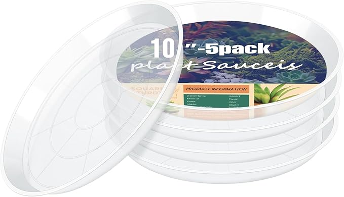 4 6 8 10 12 14 16 18 20 22 Inch Clear Plant Saucer, 5 Pack Durable Plastic Water Catcher Trays for Flower Pots, Plant Drip Trays for Indoor Outdoor Planter(10inch)