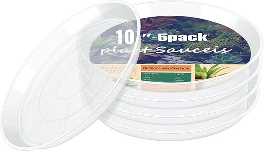4 6 8 10 12 14 16 18 20 22 Inch Clear Plant Saucer, 5 Pack Durable Plastic Water Catcher Trays for Flower Pots, Plant Drip Trays for Indoor Outdoor Planter(10inch)