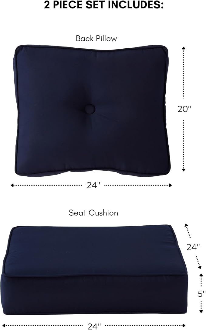 Greendale Home Fashions Outdoor 2-Piece Sunbrella Premium Deep Seat Cushion Set, Canvas Navy