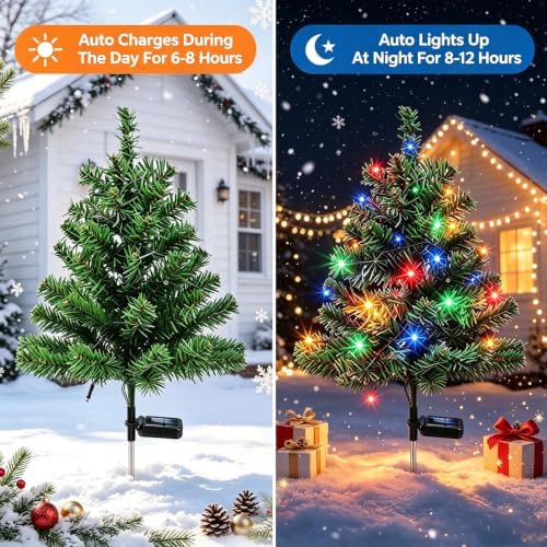 2 Pack Solar Christmas Tree Outdoor,Xmas Decorations with Colorful Lights - Image 3