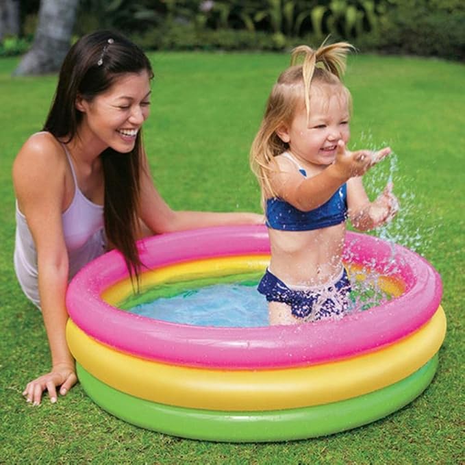 60cm/90cm/114cm Swimming Pool 3 Color Rainbow Round PVC Inflatable Little Pump Pool Blow Up Padding Pool (As Shown in the Figure #69)
