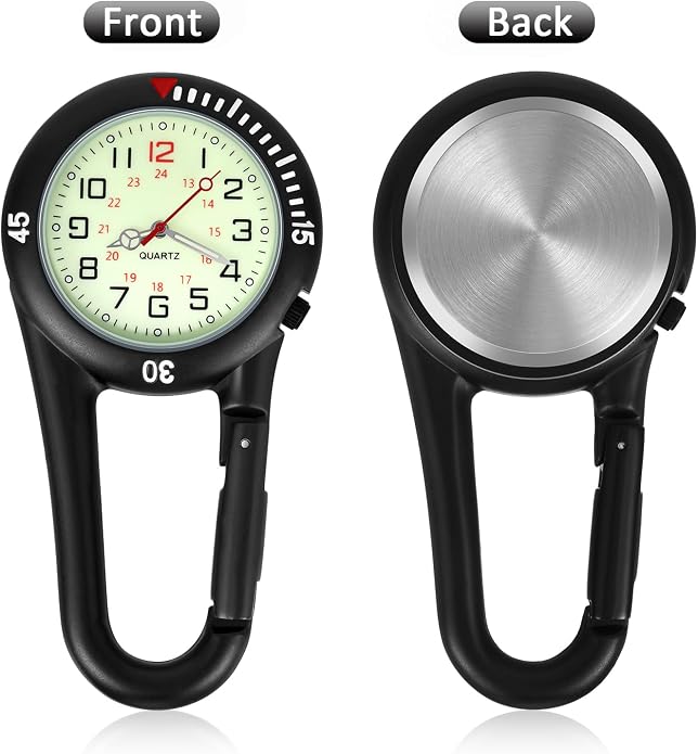 Hicarer 2 Pieces Clip on Quartz Watch Backpack Fob Belt Glow in The Dark Unisex Pocket Watch with White Dial for Doctors Nurses Outdoor Activities