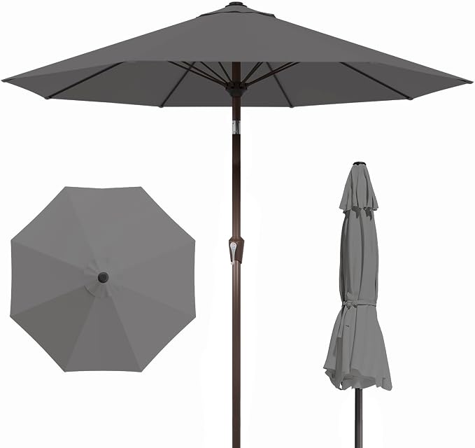 PatioKingdom Auto-Tilt 9FT Patio Umbrella Outdoor with 8 Sturdy Fiberglass Ribs,Market Table Umbrella for Pool,Backyard,Deck and Garden