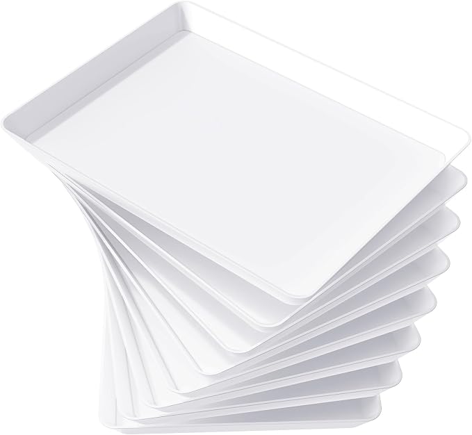 Lifewit 8 Pcs Extra Large Serving Tray for Party, 16" x 12" Reusable Plastic Food Serving Platter for Dessert, Fruit, Cookie, Appetizers & Charcuterie, BPA-Free White Catering Trays for Buffet Display