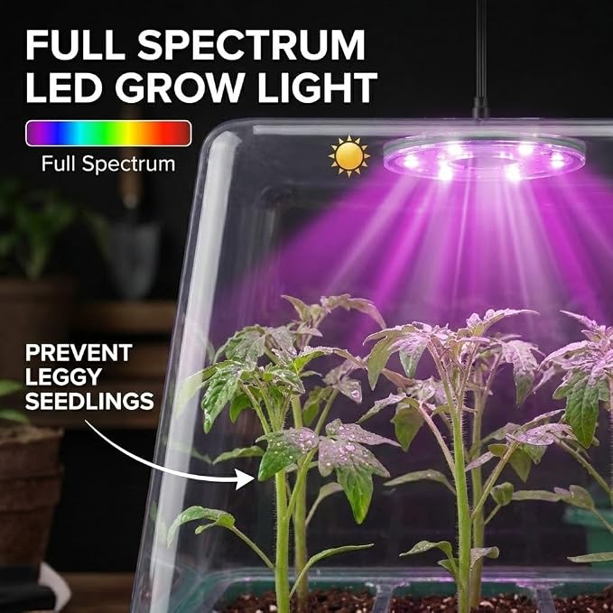 Seed Starter Tray with Grow Light, 4 Pack Seed Starter Kit with Adjustable Humidity Dome, 12-Cell Seedling Trays with Full Spectrum LED for Indoor Plant Germination, Green