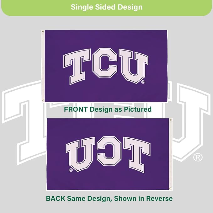 NCAA Texas Christian University Flag with Grommets, 3'x5' TCU Horned Frogs Outdoor College Flags & Banners for Garden Patio Indoor Wall Décor